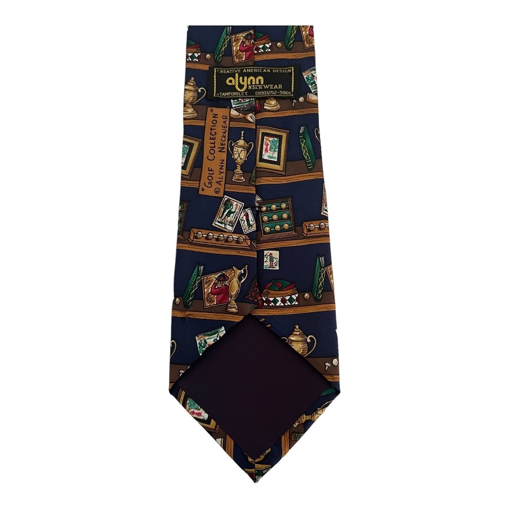 Alynn Neckwear Mens Neck Tie Made in USA 100% Silk Golf Theme Trophy Tee Clubs - Picture 3 of 5